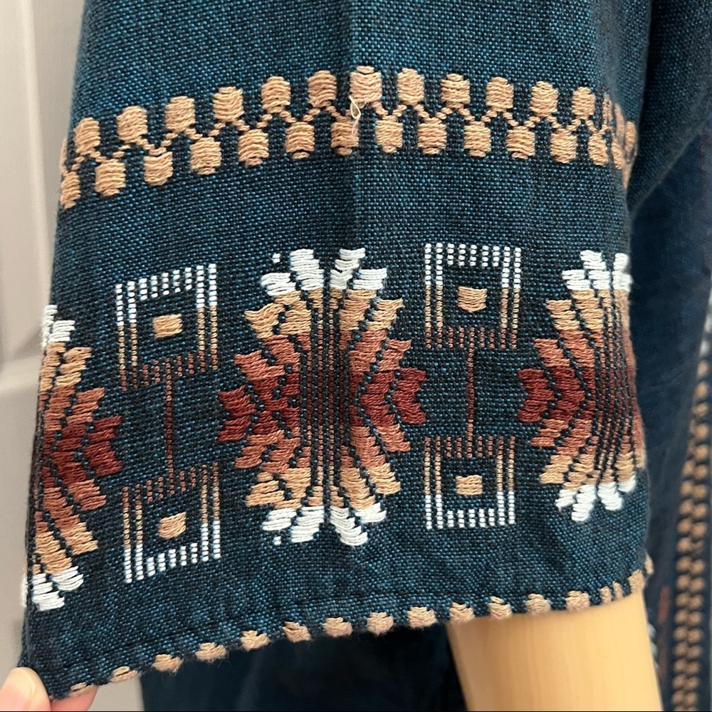 Vintage Embroidered Made in Mexico  Dark Blue Heavy Linen Top - Picture 9 of 16